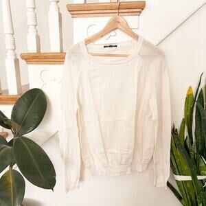 W118 by Walter Baker Open Knit Sleeve Cotton Sweater Cream Lightweight Casual M